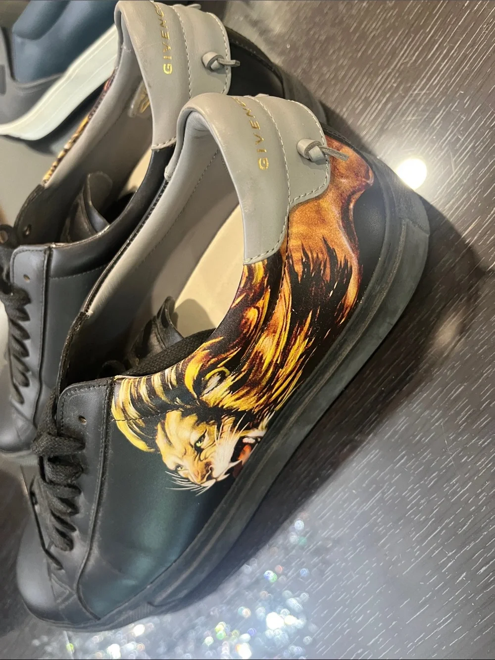 Givenchy Black Leather Low-Top Sneakers with Yellow Accent